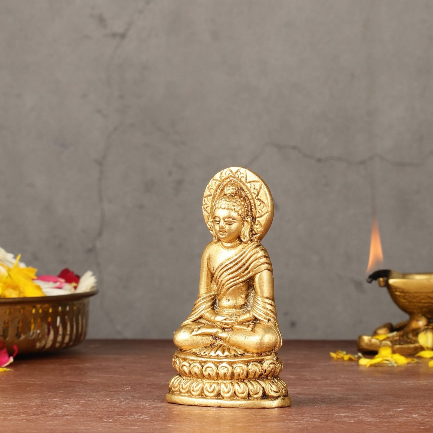 Pure Brass Buddha in Meditation Miniature Idol 4 inch - Budhshiv.com