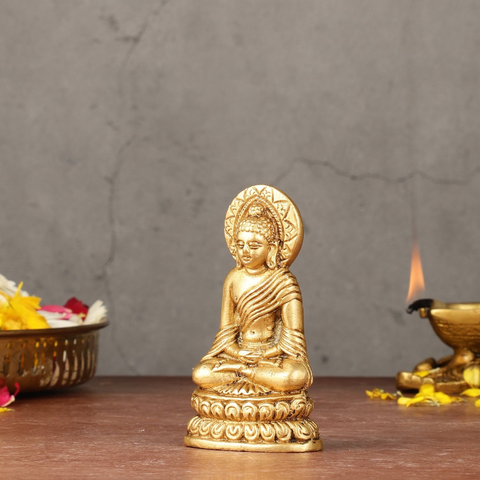 Pure Brass Buddha in Meditation Miniature Idol 4 inch - Budhshiv.com