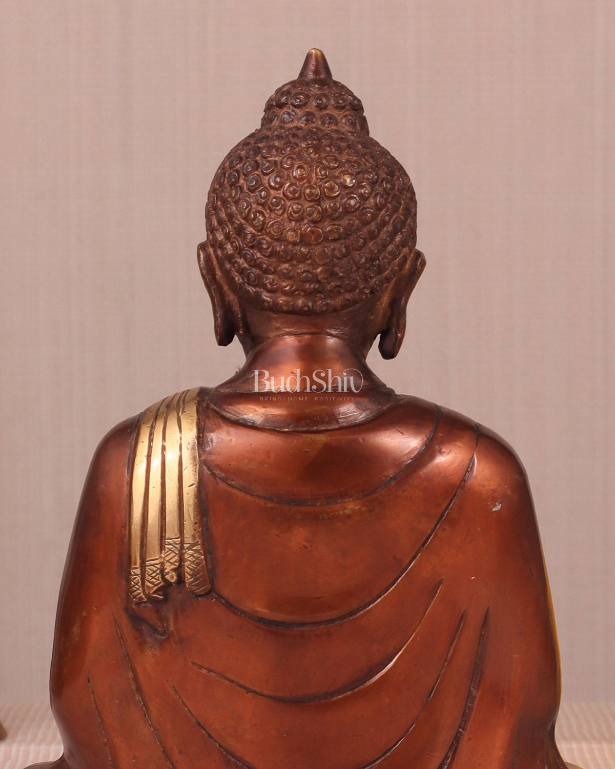 Pure Brass Buddha in Meditation Statue - Dual Tone, 7.5" - Budhshiv.com