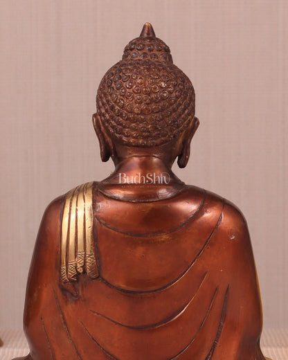 Pure Brass Buddha in Meditation Statue - Dual Tone, 7.5" - Budhshiv.com