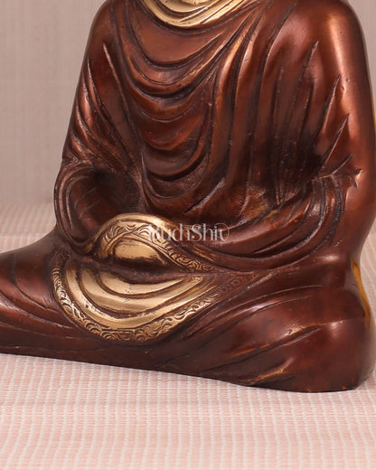 Pure Brass Buddha in Meditation Statue - Dual Tone, 7.5" - Budhshiv.com
