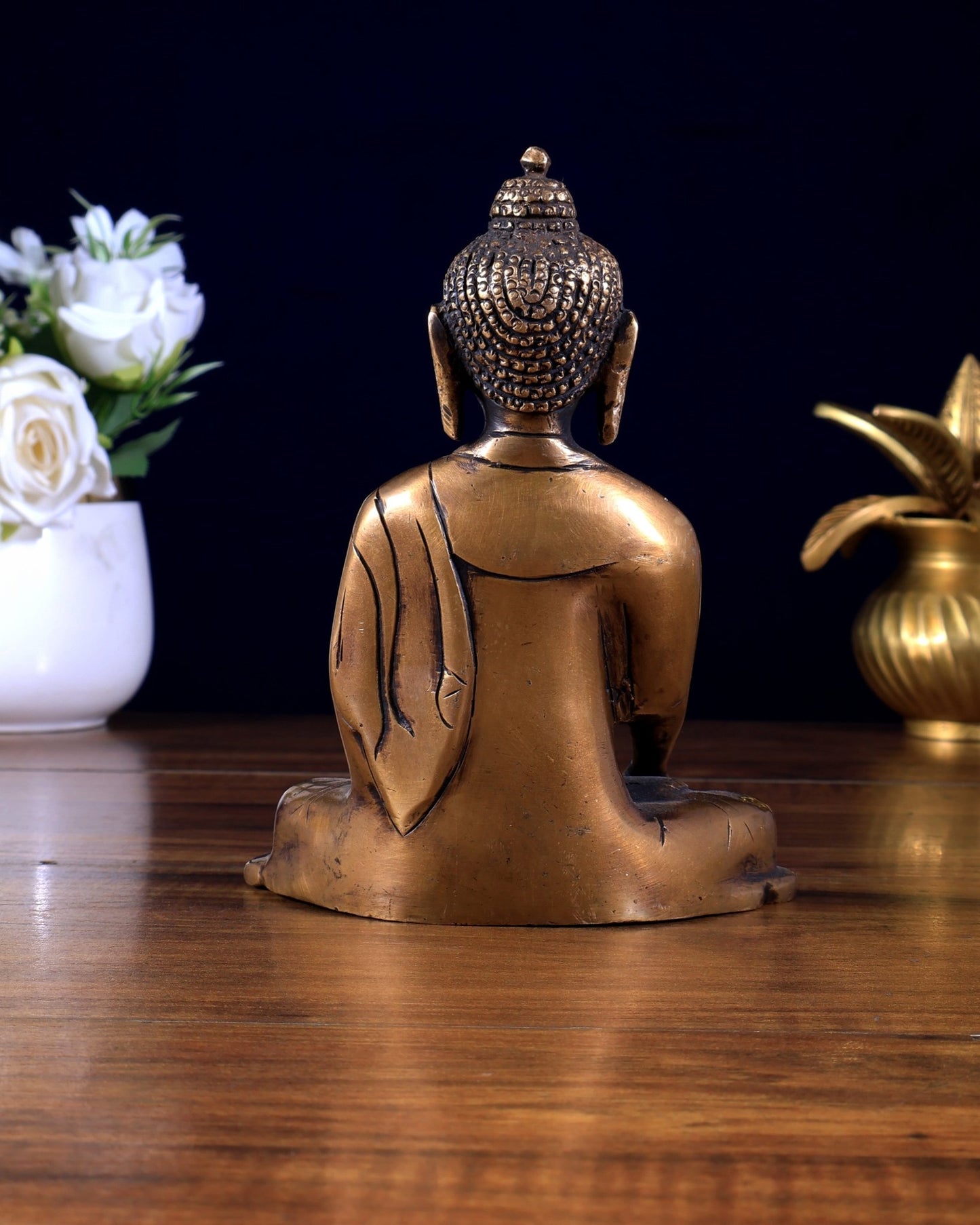Pure Brass Buddha in Varada Mudra – Vintage Tone 6 inch - Budhshiv.com