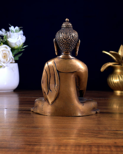 Pure Brass Buddha in Varada Mudra – Vintage Tone 6 inch - Budhshiv.com