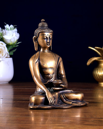 Pure Brass Buddha in Varada Mudra – Vintage Tone 6 inch - Budhshiv.com
