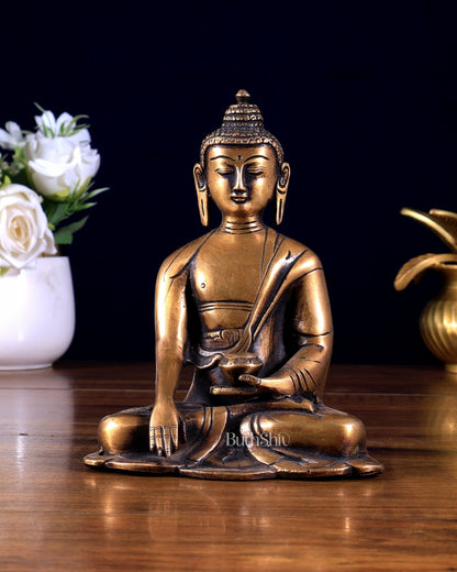 Pure Brass Buddha in Varada Mudra – Vintage Tone 6 inch - Budhshiv.com