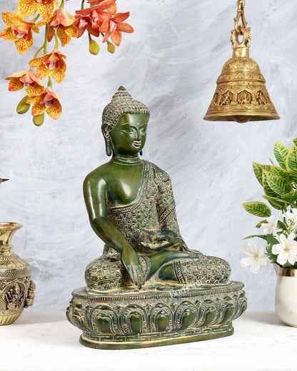 Pure Brass Buddha Sculpture - 13" antique green - Budhshiv.com