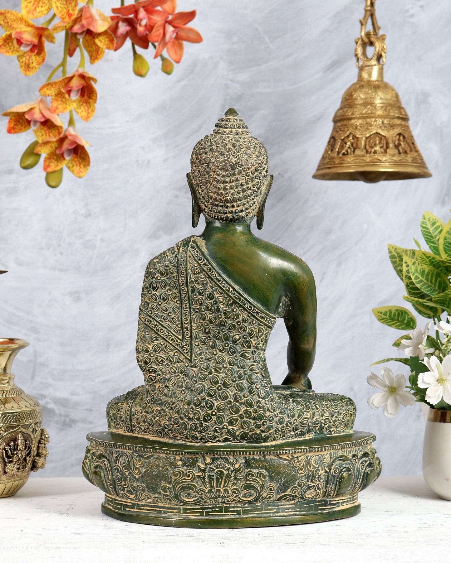 Pure Brass Buddha Sculpture - 13" antique green - Budhshiv.com