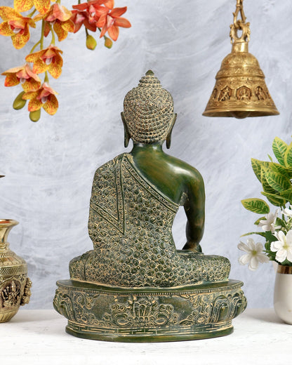 Pure Brass Buddha Sculpture - 13" antique green - Budhshiv.com