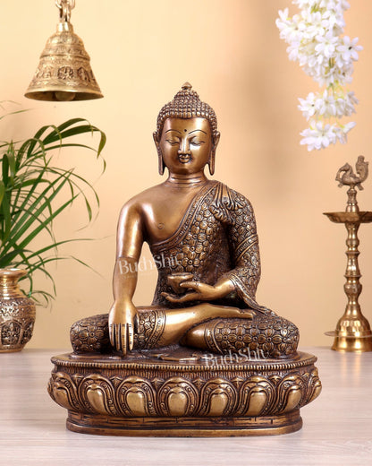 Pure Brass Buddha Sculpture - 13" antique tone - Budhshiv.com