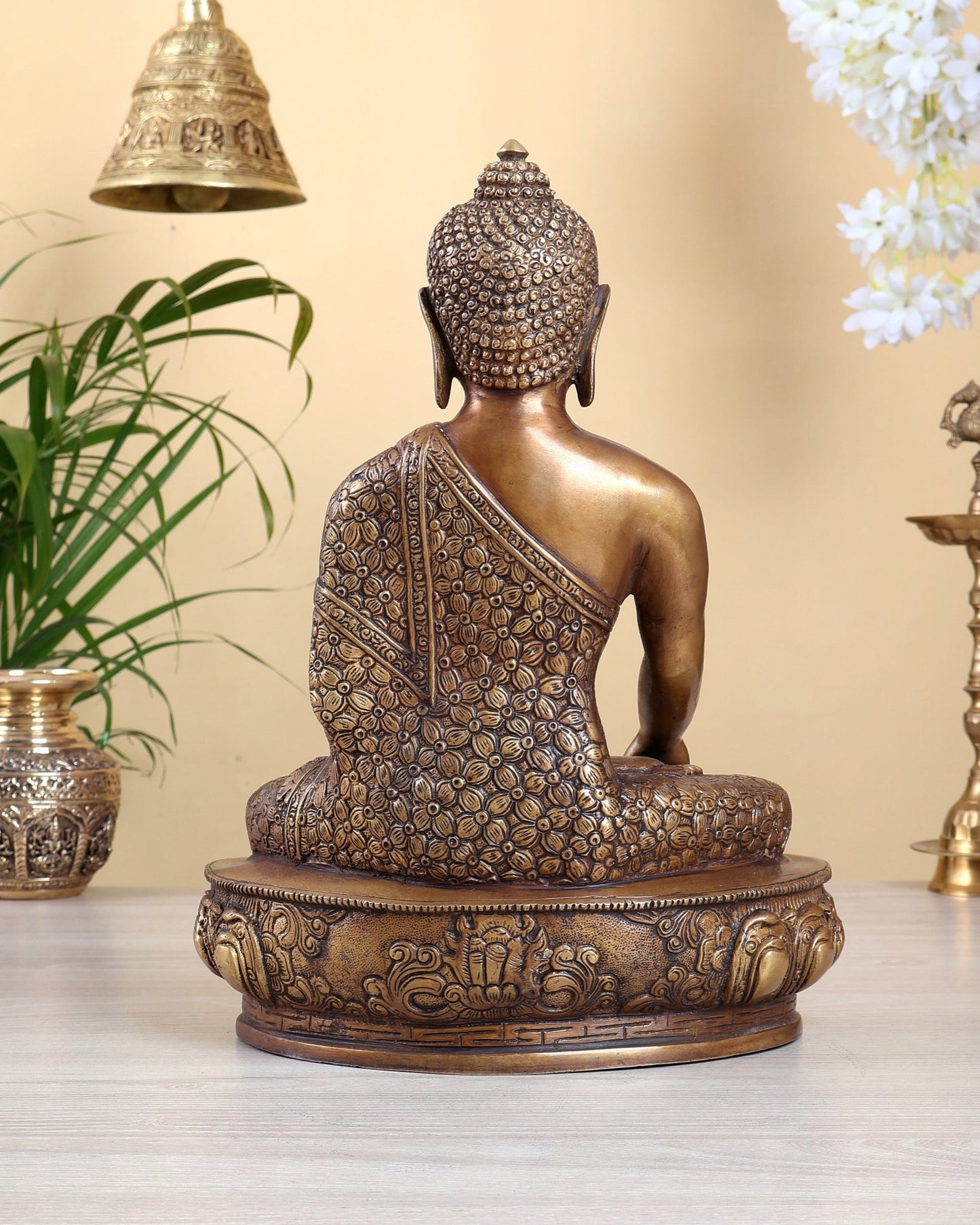 Pure Brass Buddha Sculpture - 13" antique tone - Budhshiv.com
