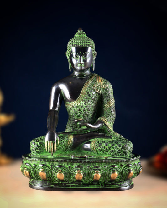 Pure Brass Buddha Sculpture - 13" black and green tone - Budhshiv.com