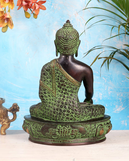 Pure Brass Buddha Sculpture - 13" black and green tone - Budhshiv.com