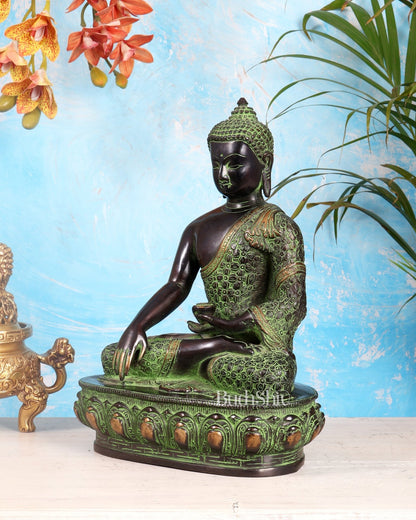 Pure Brass Buddha Sculpture - 13" black and green tone - Budhshiv.com