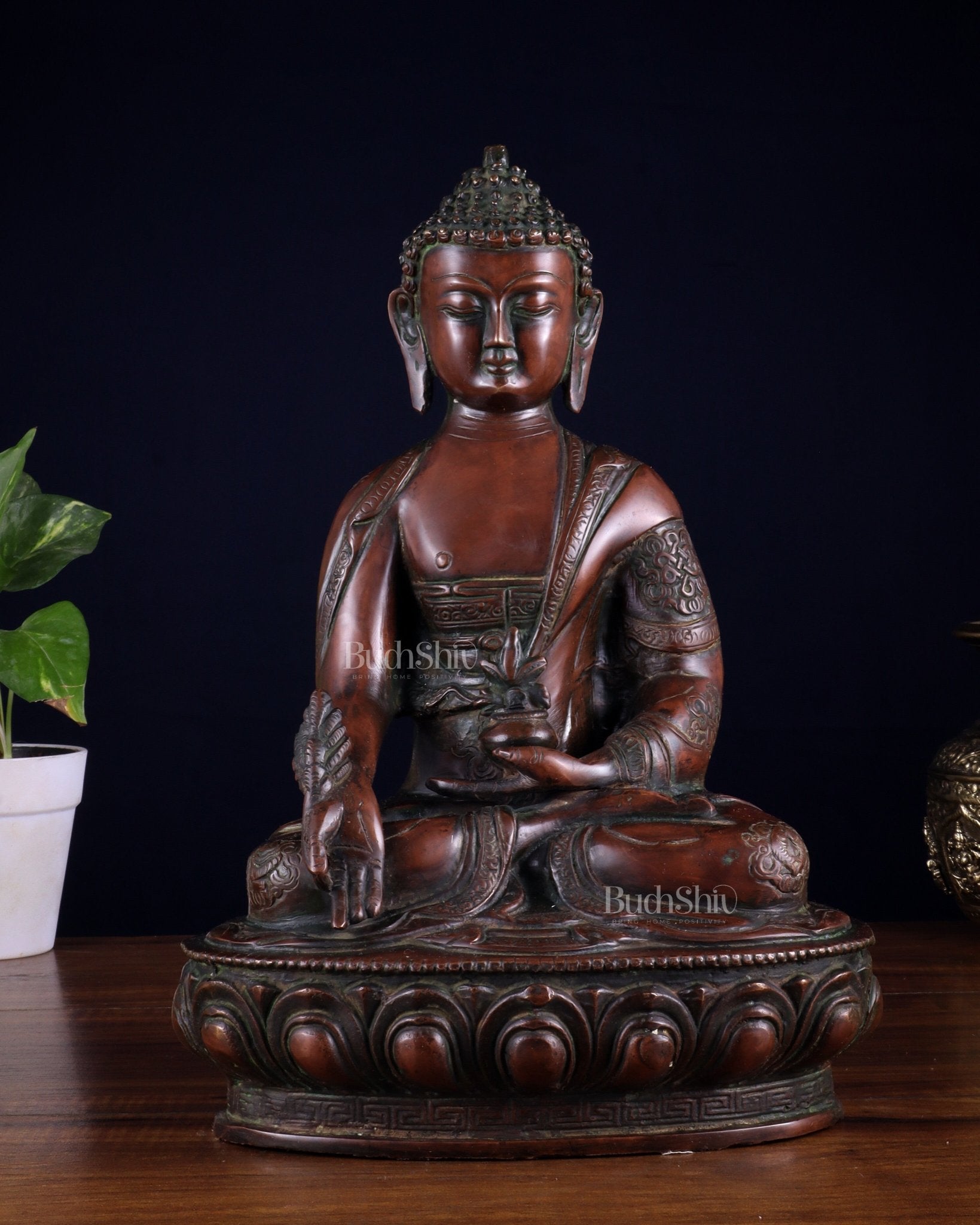 Pure Brass Buddha statue - 12" Height - Budhshiv.com