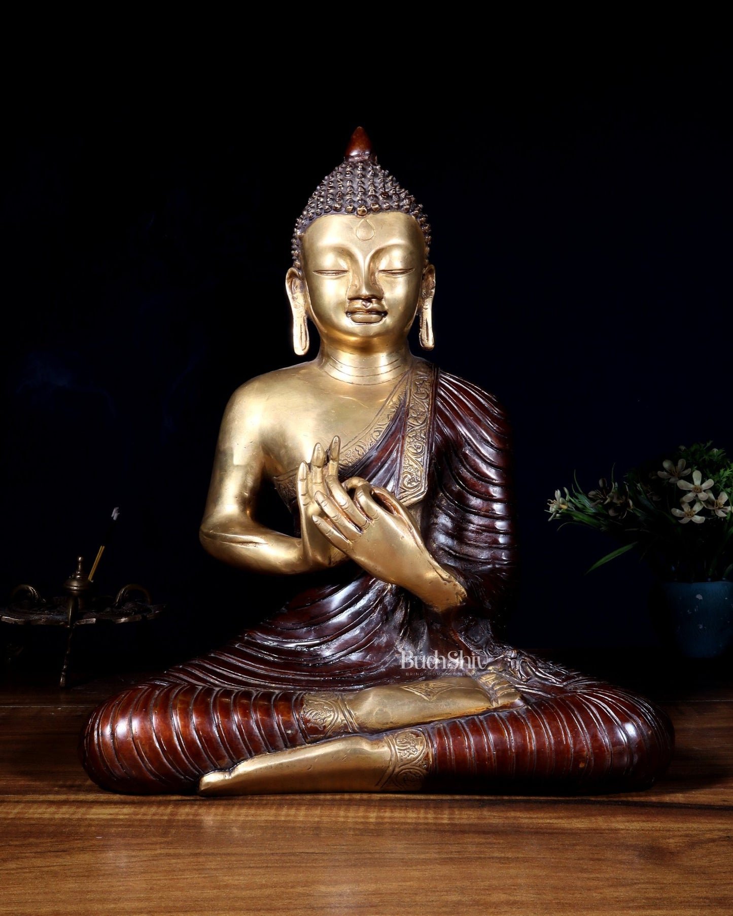 Pure Brass Buddha Statue 14 inch dual tone - Budhshiv.com