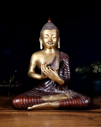 Pure Brass Buddha Statue 14 inch dual tone - Budhshiv.com