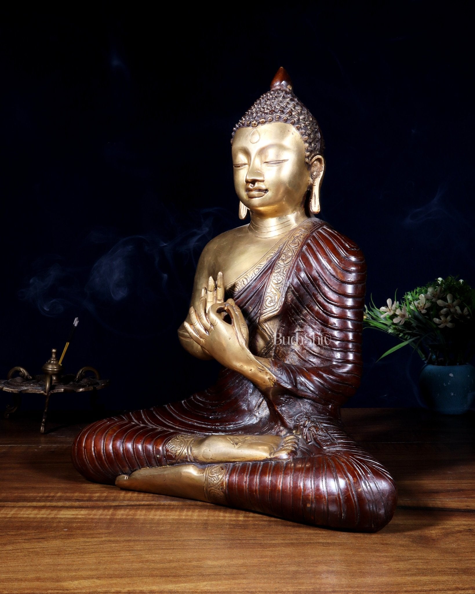 Pure Brass Buddha Statue 14 inch dual tone - Budhshiv.com