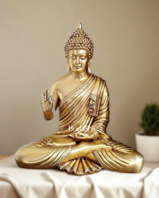 Pure Brass Buddha Statue – 15 Inch | Meditative Peace in Majestic Brass - Budhshiv.com