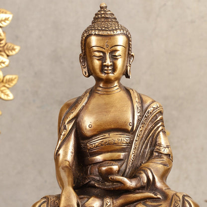 Pure Brass Buddha Statue - Antique burnt finish, 8" Height - Budhshiv.com