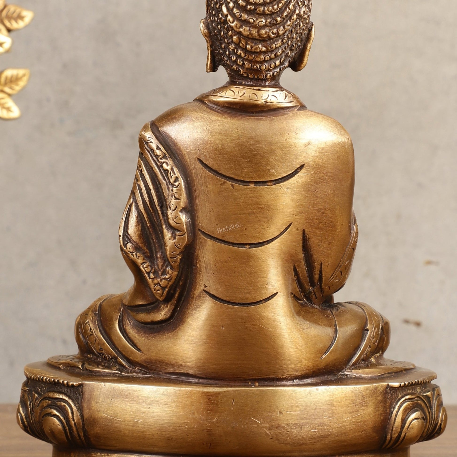 Pure Brass Buddha Statue - Antique burnt finish, 8" Height - Budhshiv.com