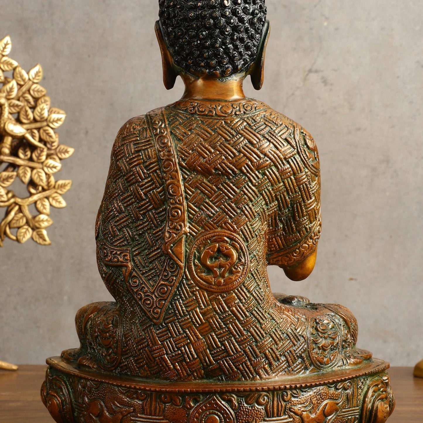 Pure Brass Buddha Statue - Antique Finish, 12" Height - Budhshiv.com