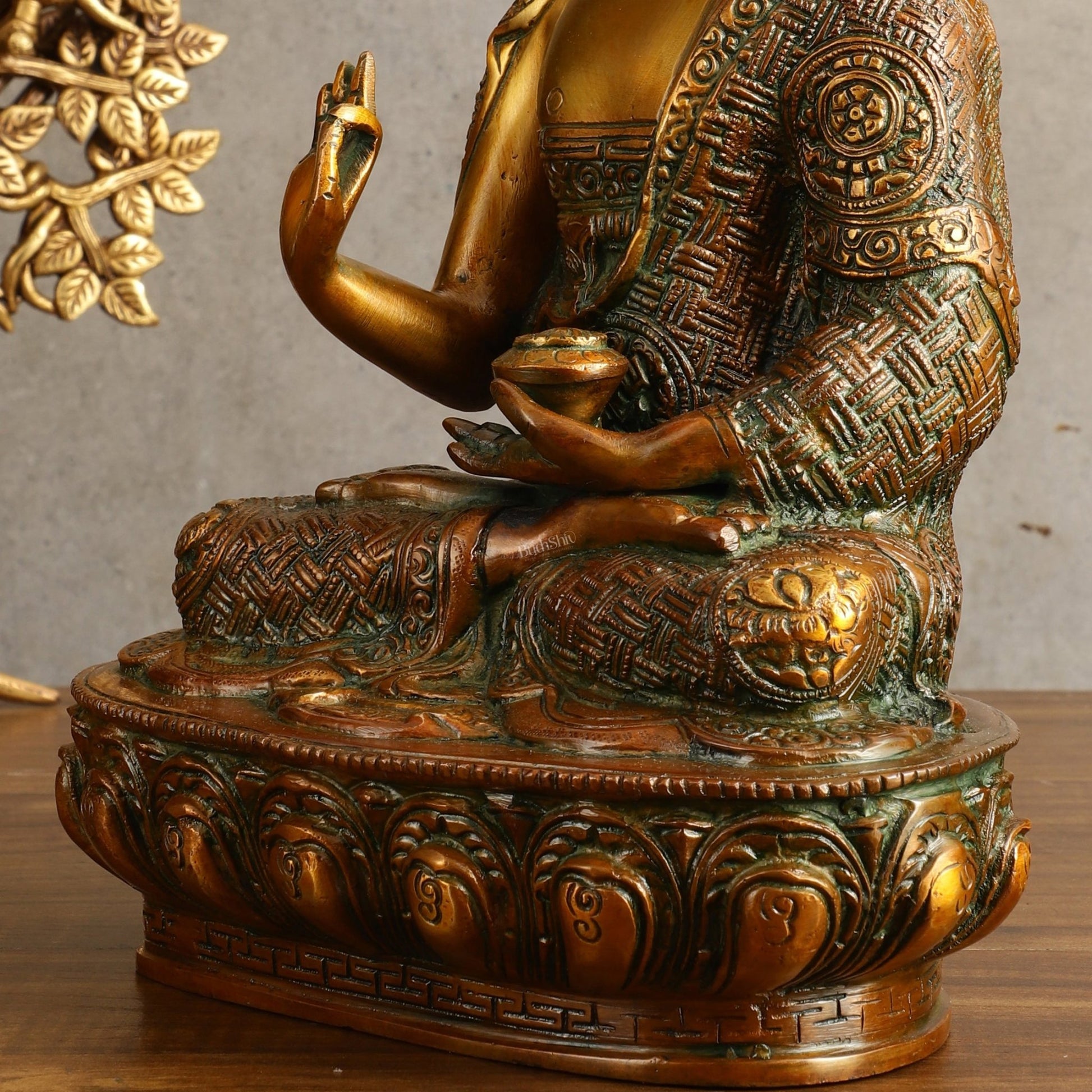 Pure Brass Buddha Statue - Antique Finish, 12" Height - Budhshiv.com