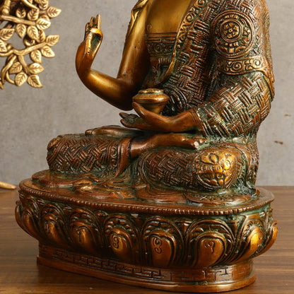 Pure Brass Buddha Statue - Antique Finish, 12" Height - Budhshiv.com