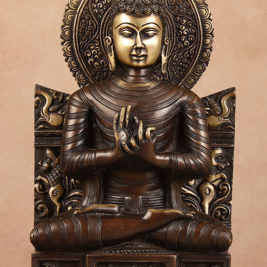 Pure Brass Buddha Statue Dharmachakra | 11" Height - Budhshiv.com