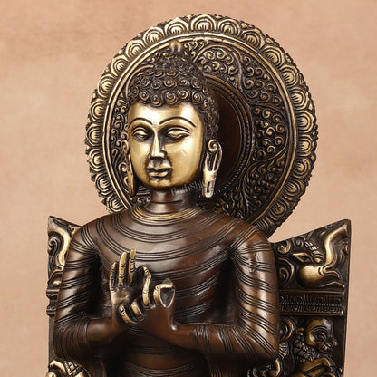 Pure Brass Buddha Statue Dharmachakra | 11" Height - Budhshiv.com
