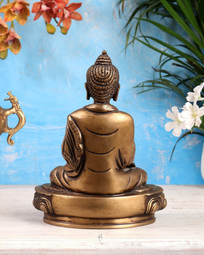 Pure Brass Buddha Statue Dull antique tone 8" - Budhshiv.com