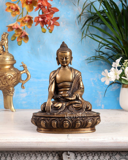 Pure Brass Buddha Statue Dull antique tone 8" - Budhshiv.com