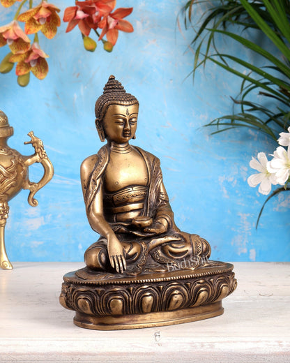 Pure Brass Buddha Statue Dull antique tone 8" - Budhshiv.com