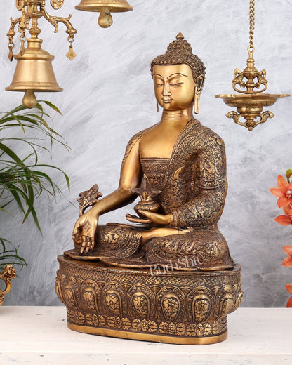Pure Brass Buddha statue Handcrafted with Dragon Carvings 22" - Budhshiv.com