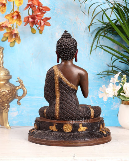 Pure Brass Buddha Statue - Nepali copper Finish, 11" Height - Budhshiv.com