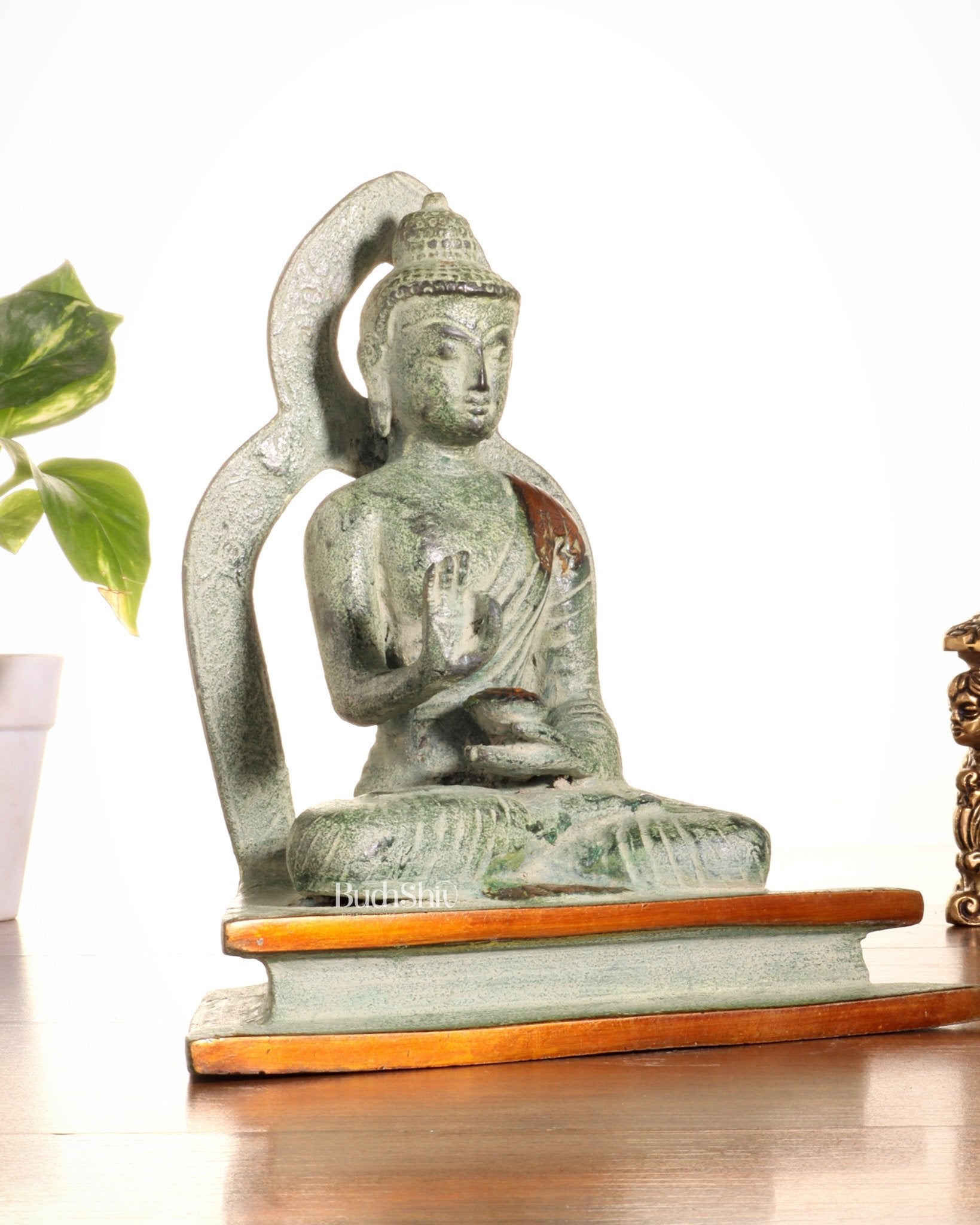 Pure Brass Buddha Statue – Sand Finish Patina 7.7" - Budhshiv.com