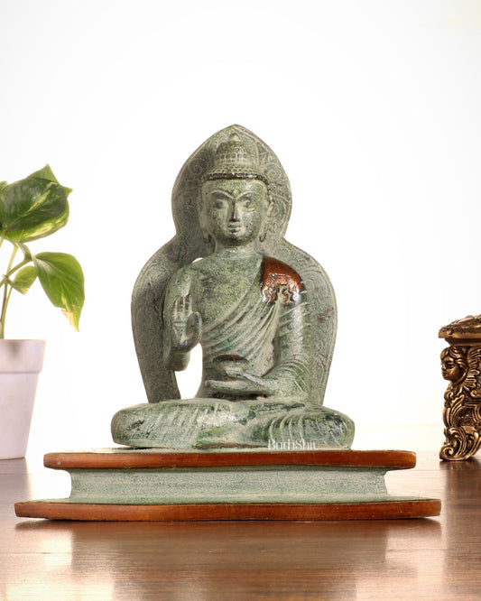 Pure Brass Buddha Statue – Sand Finish Patina 7.7" - Budhshiv.com