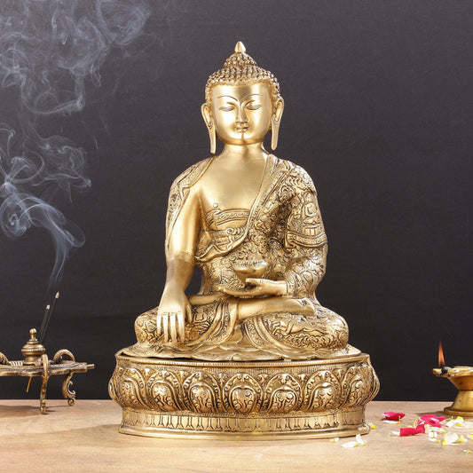 Pure Brass Buddha Statue with Engraved Life Story | 15" - Budhshiv.com