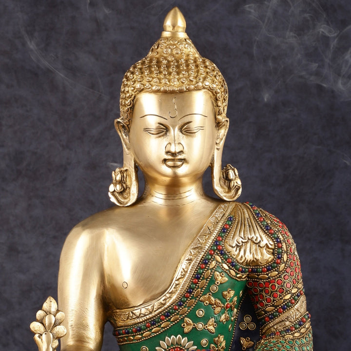 Pure Brass Buddha Statue with Meenakari Work 16 inch - Budhshiv.com