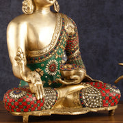 Pure Brass Buddha Statue with Meenakari Work 16 inch - Budhshiv.com