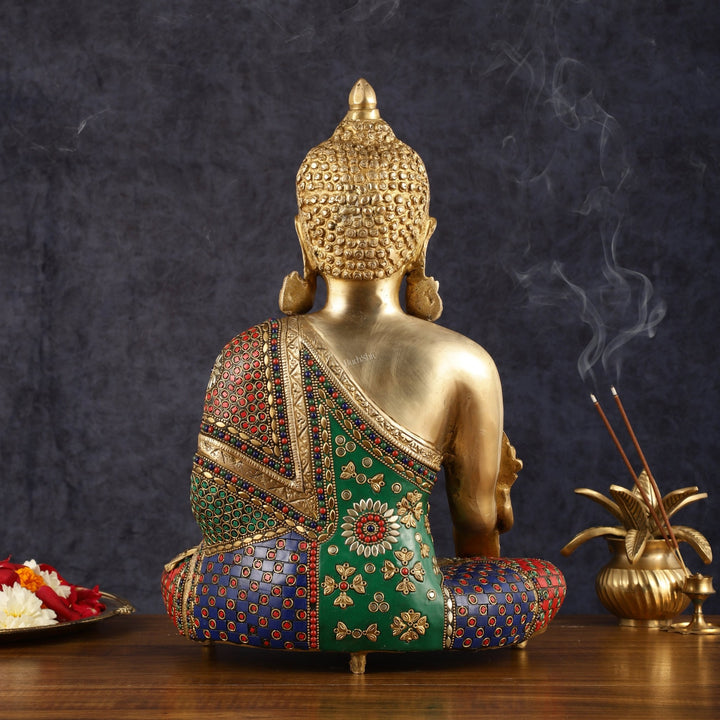 Pure Brass Buddha Statue with Meenakari Work 16 inch - Budhshiv.com