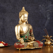 Pure Brass Buddha Statue with Meenakari Work 16 inch - Budhshiv.com
