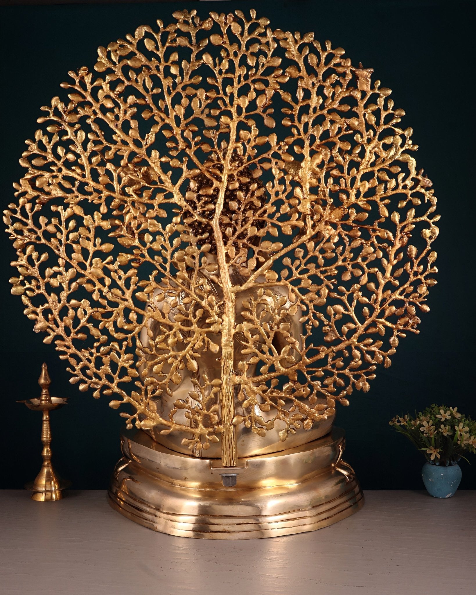 Pure Brass Buddha with Kalpavriksha Tree Statue 29" - Budhshiv.com