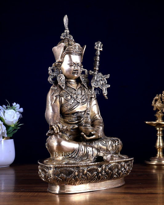 Pure Brass Buddhist Deity Rimpoche – Unique Statue 13 inch - Budhshiv.com