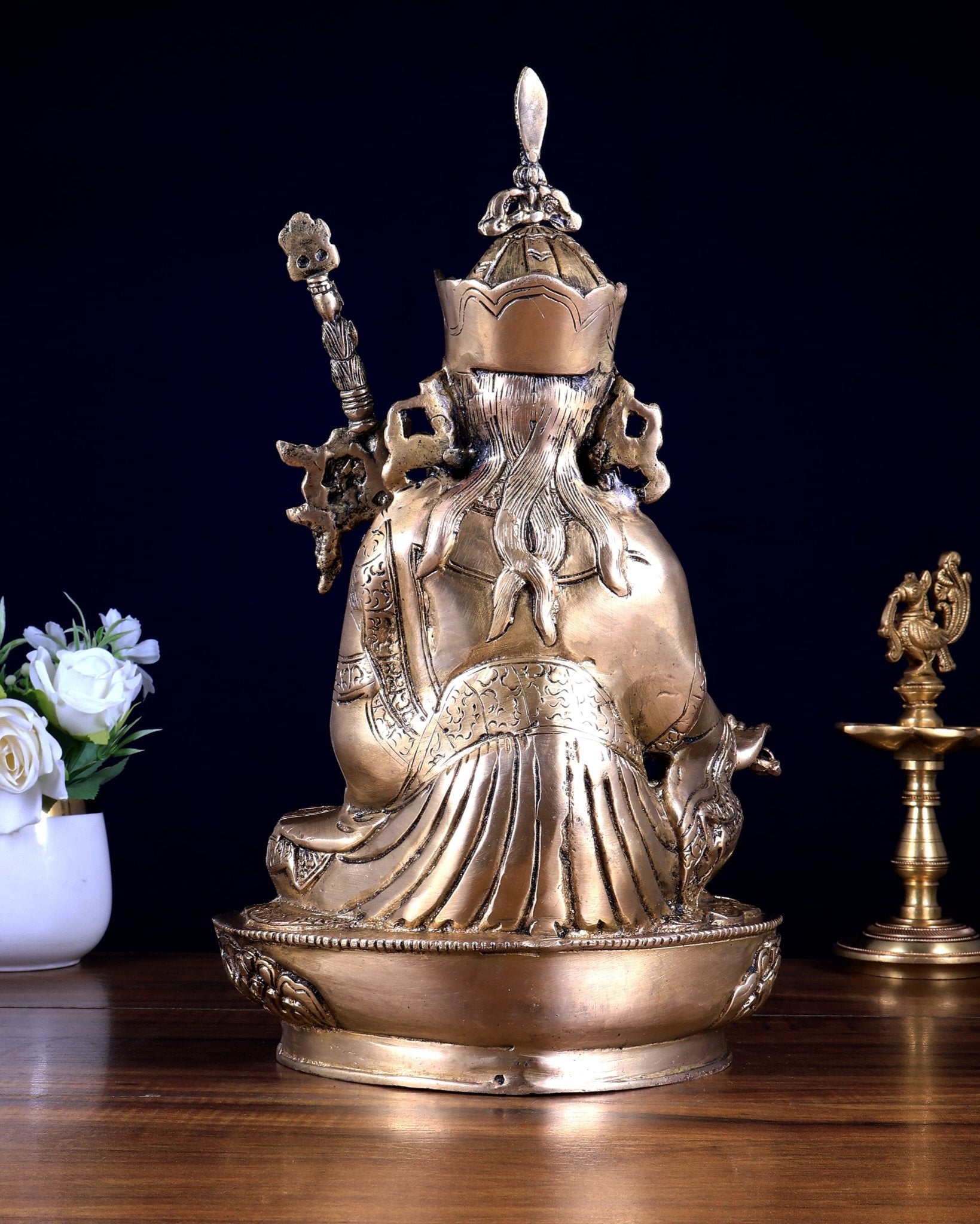 Pure Brass Buddhist Deity Rimpoche – Unique Statue 13 inch - Budhshiv.com