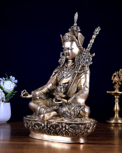Pure Brass Buddhist Deity Rimpoche – Unique Statue 13 inch - Budhshiv.com