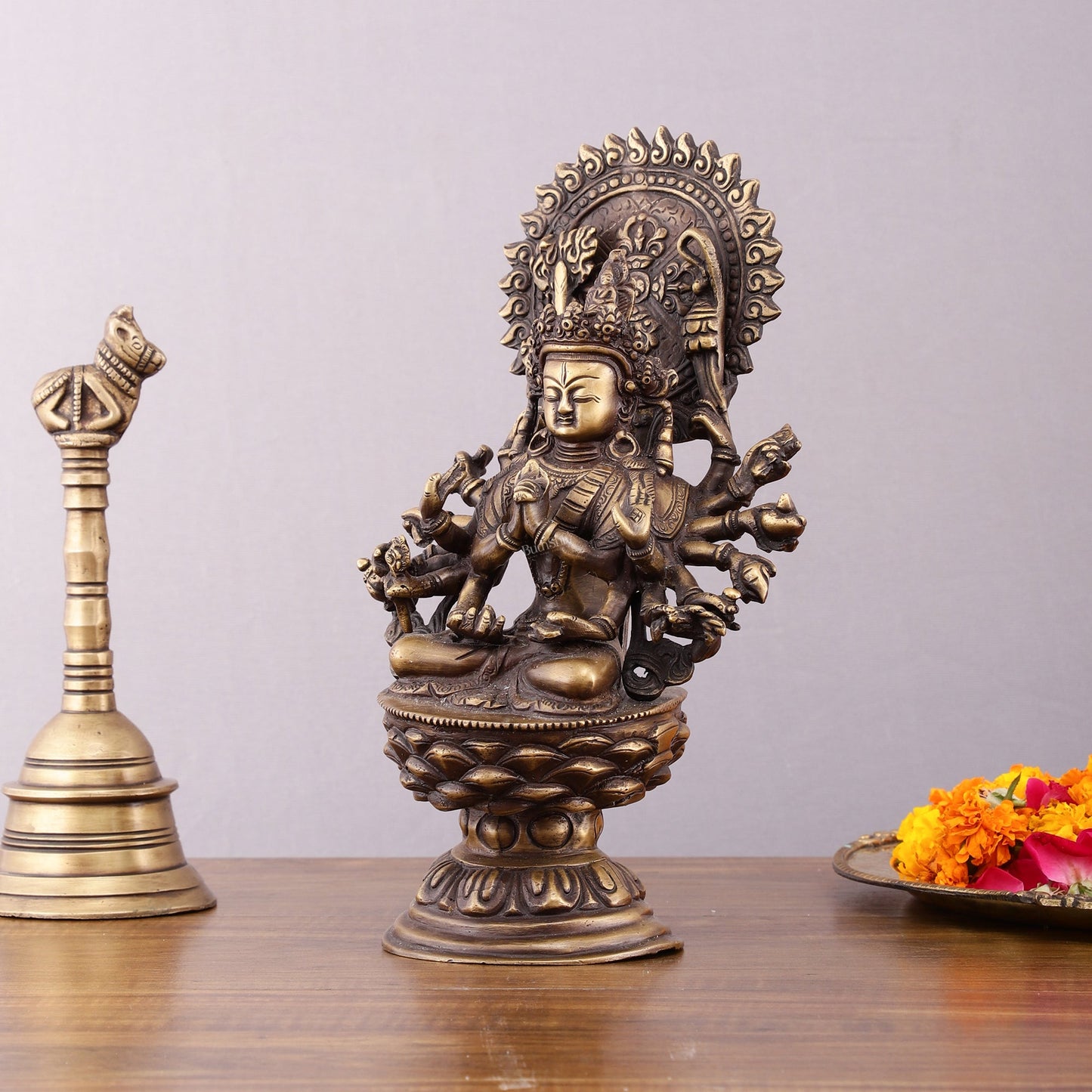 Pure Brass Buddhist Durga Mother of All Buddha's Statue – 11.5 - Budhshiv.com