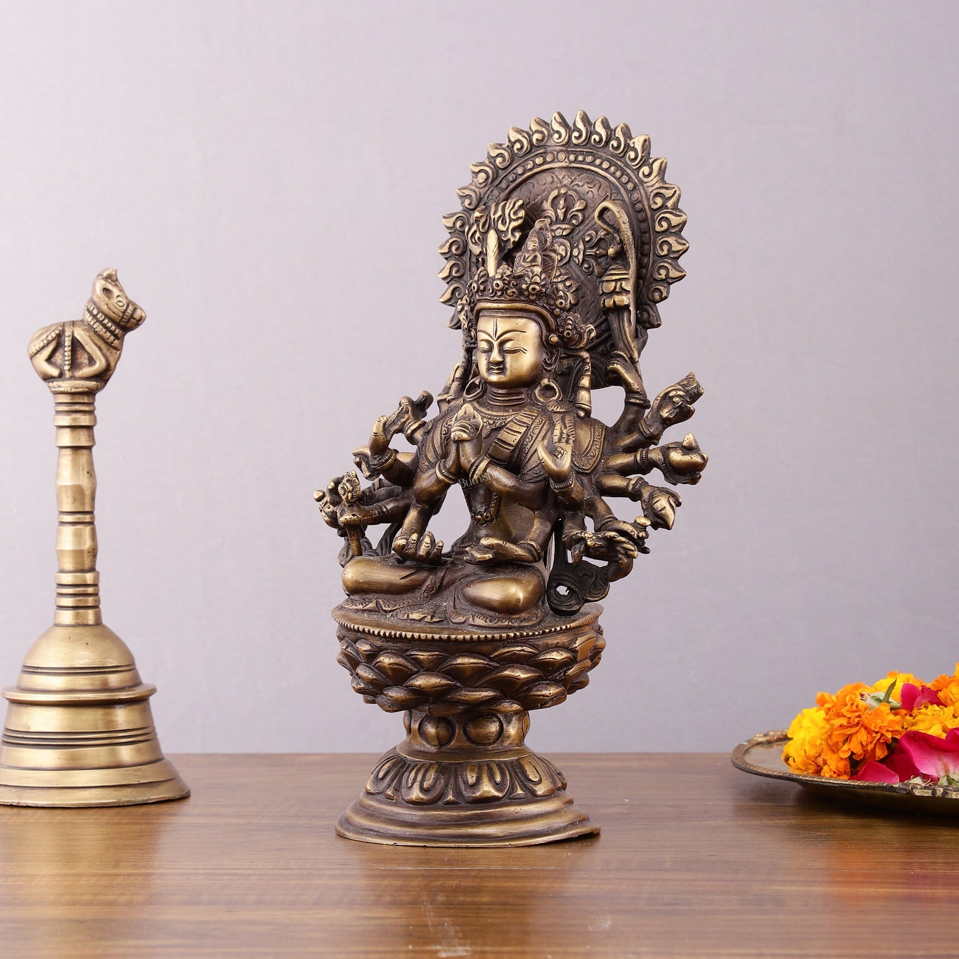 Pure Brass Buddhist Durga Mother of All Buddha's Statue – 11.5 - Budhshiv.com