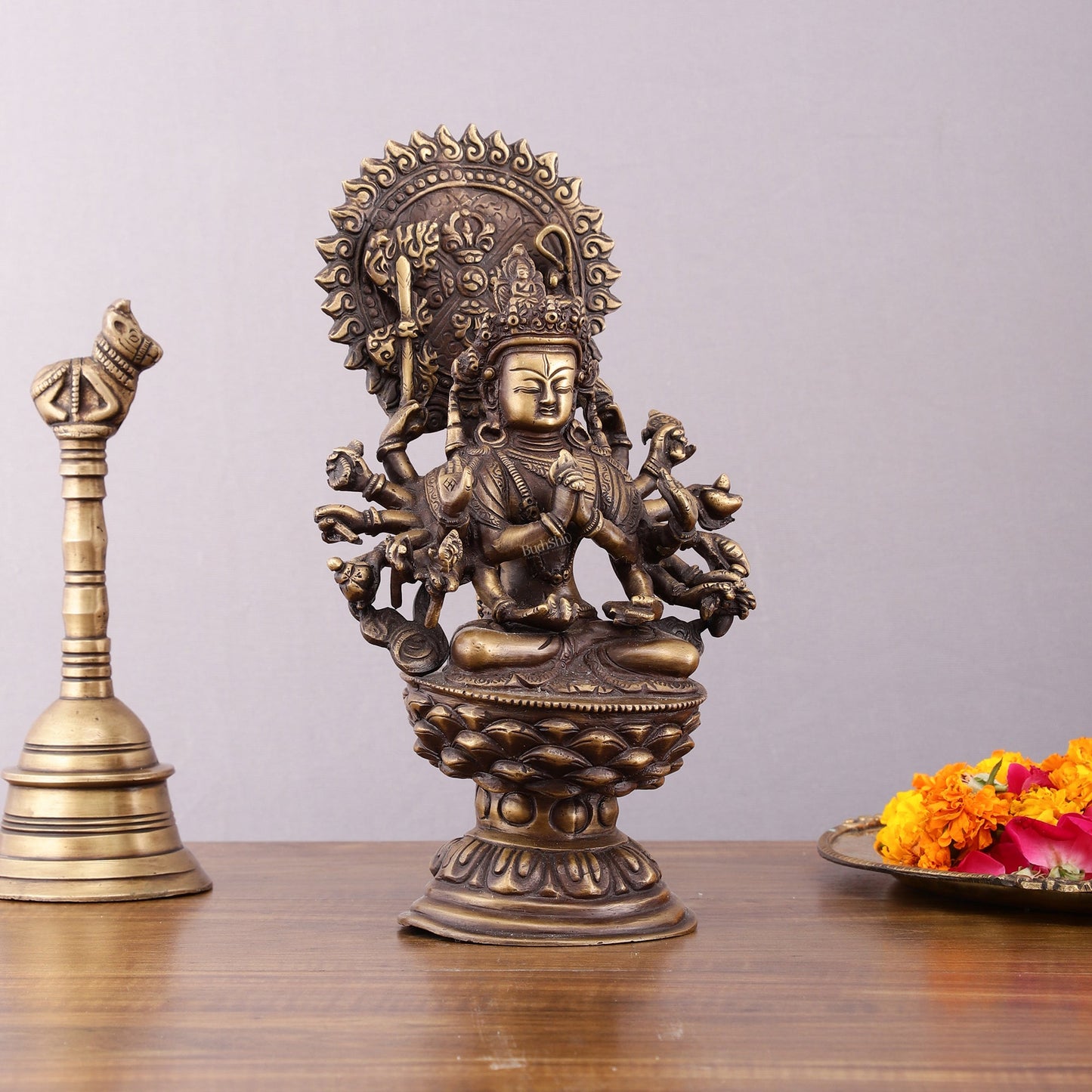 Pure Brass Buddhist Durga Mother of All Buddha's Statue – 11.5 - Budhshiv.com