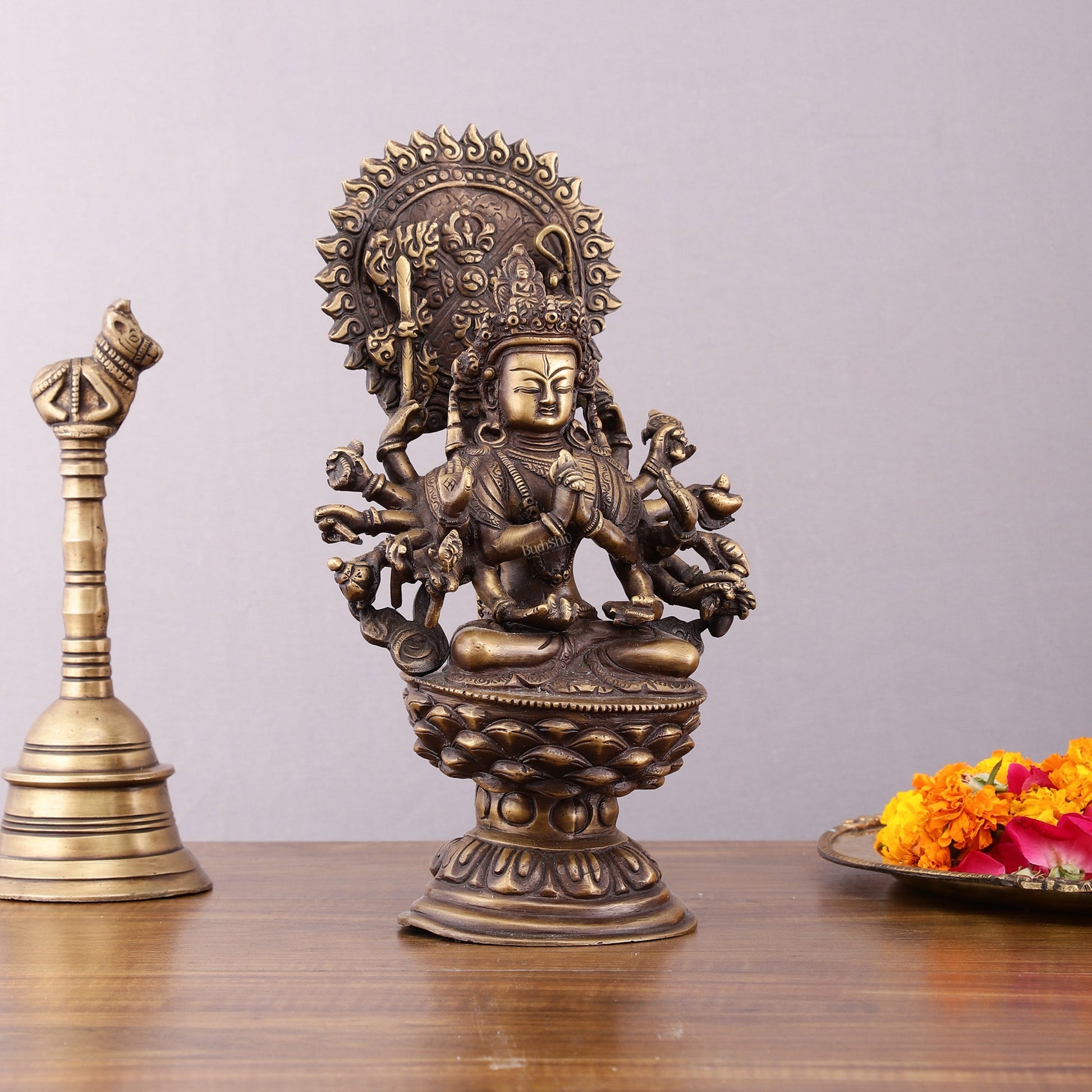 Pure Brass Buddhist Durga Mother of All Buddha's Statue – 11.5 - Budhshiv.com