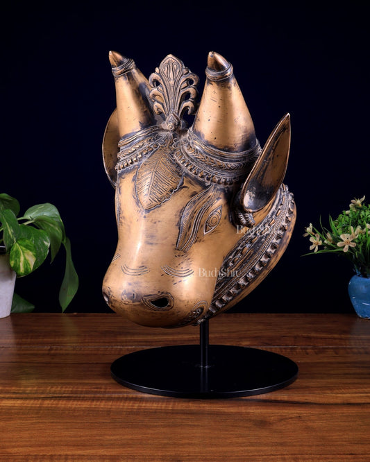 Pure Brass Bull Head Artefact – Table Décor Vintage tone - Budhshiv.com